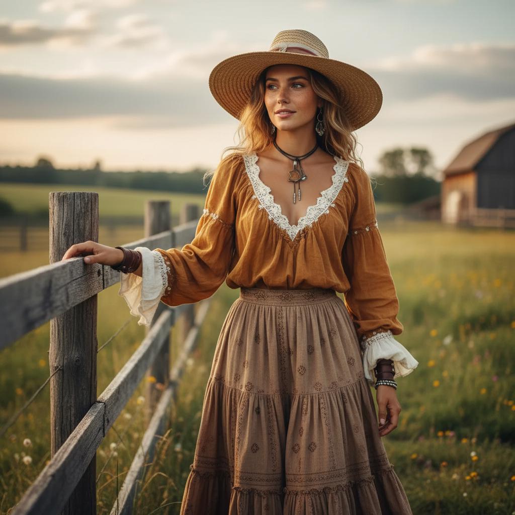 Pastoral style romantic lace trim Western top